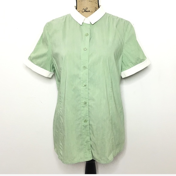 St. John Sage Green White Button Up Polo Shirt - Picture 1 of 8